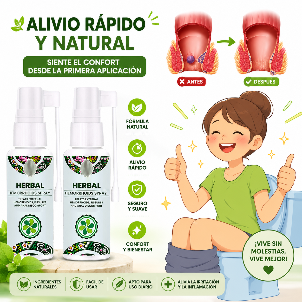 Spray Herbal Para Hemorroides — Alivio Natural y Rápido