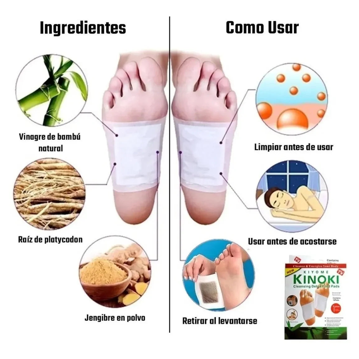Parches Desintoxicantes para Pies | Extractos de Jengibre y Bambú 3x1
